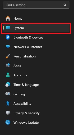 Bước 1: Sử dụng tổ hợp phím Windows + I để mở cửa sổ Cài đặt (Settings). Sau đó, chọn mục System trong danh sách bên trái của giao diện.