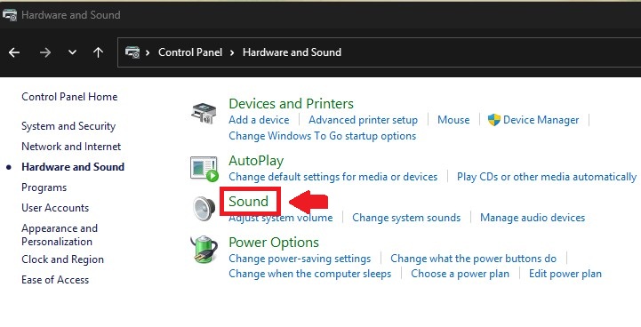 Trong giao diện mới, tiếp tục nhấp vào mục Sound để tiến hành thiết lập âm thanh.